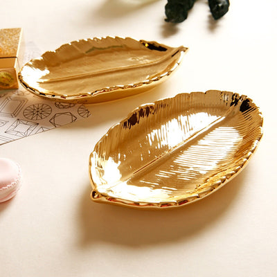 Decorative Leaf Trinket Tray - Gold