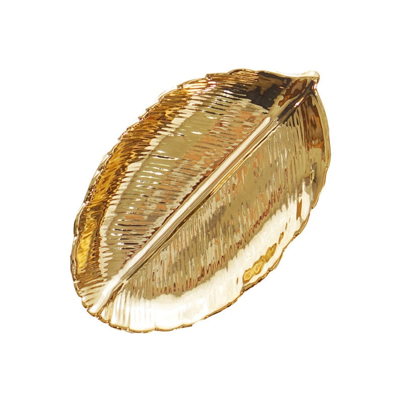 Decorative Leaf Trinket Tray - Gold